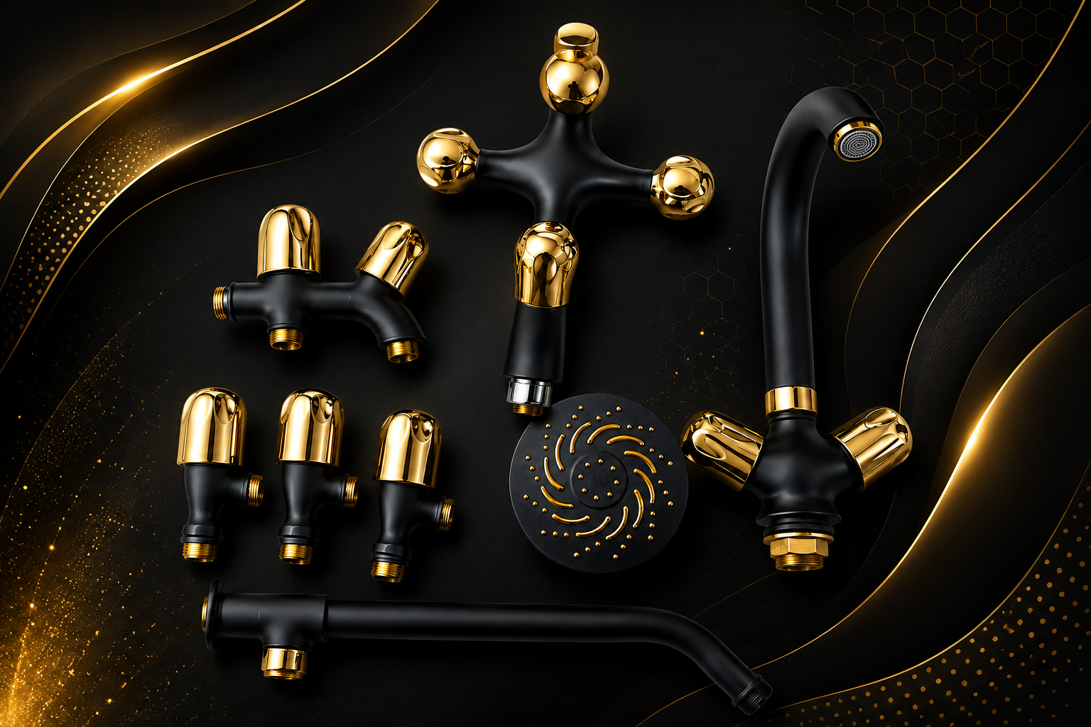 LUXURY MATTE BLACK GOLD SHOWER SET BRASS