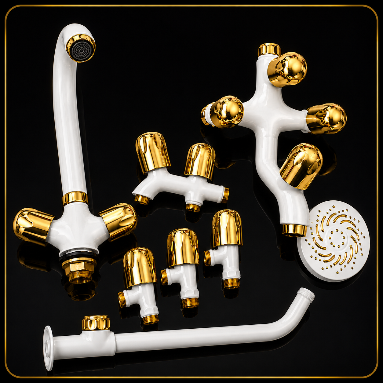 LUXURY WHITE & GOLD BATHROOM SET BRASS