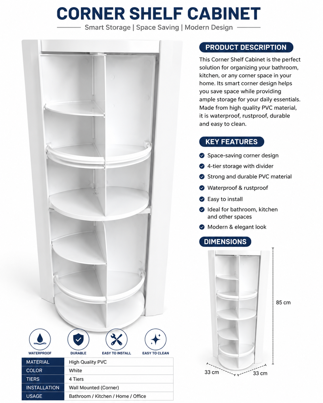 CORNER CABNET DOUBLE DOOR PVC